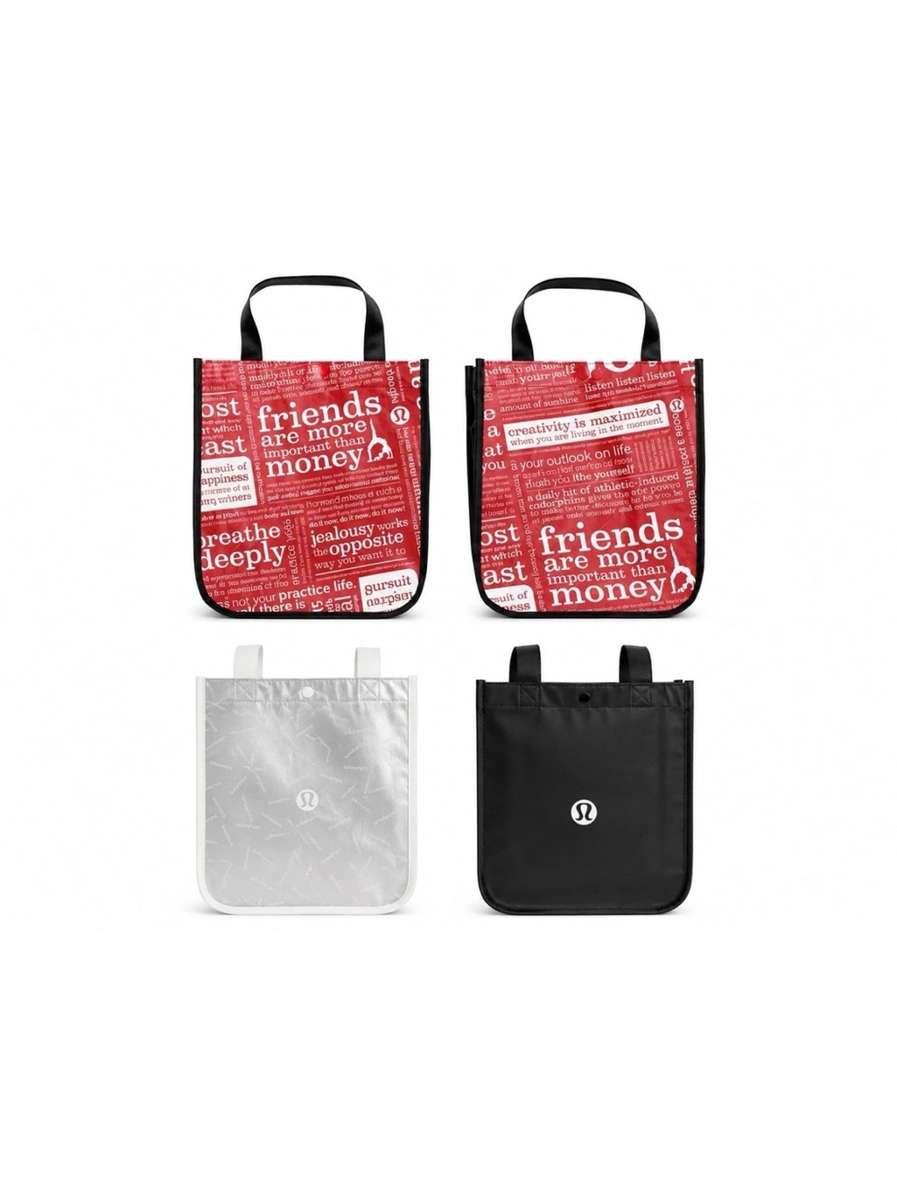 Lululemon Reusable Shopping Tote Bag Red Manifesto Black White Logo Eco Bags